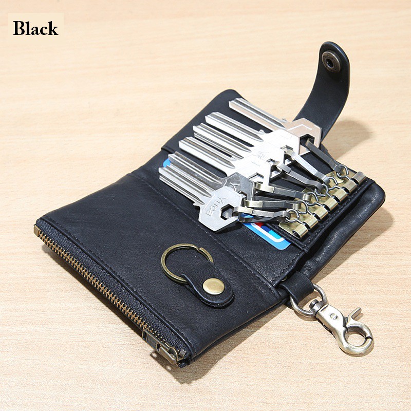 Multifunctional Men Key Holder Genuine Leather Car Key Case Zip Coin