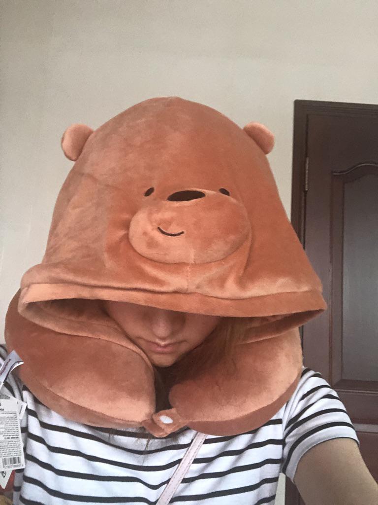Miniso We Bare Bears Hooded UShaped Pillow/Travel Pillow