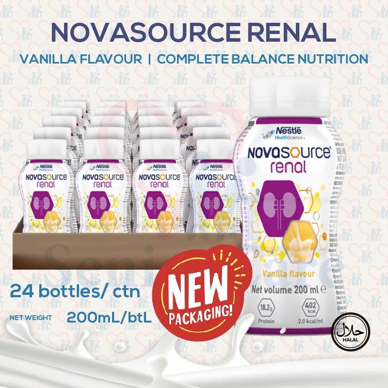Nestle Novasource Renal 200ml Carton of 24 Milk Liquid Nutritional Liquid Meal Replacement For