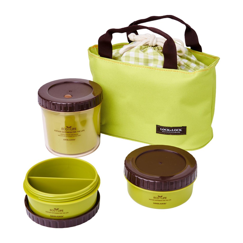 Lock & Lock Classic Lunch Box 3 Pieces W/Lunch Bag (HPL746) Shopee