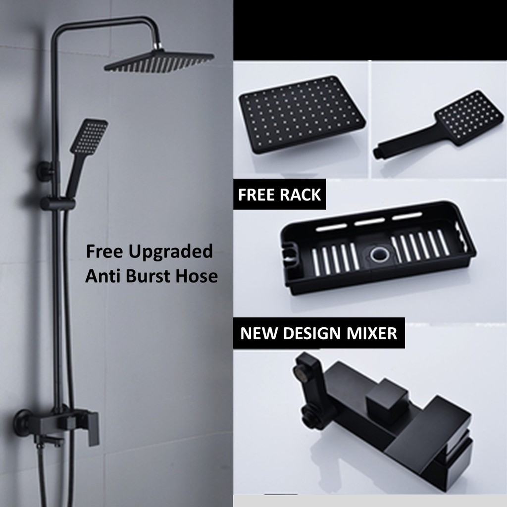 High Quality Premium Matt Black Rain Shower Set Shopee Singapore