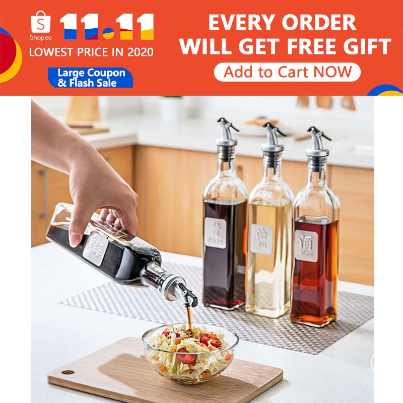 4PCS/SET 【250/500ML】 Glass Olive Oil Vinegar Dispenser Pourer Bottle