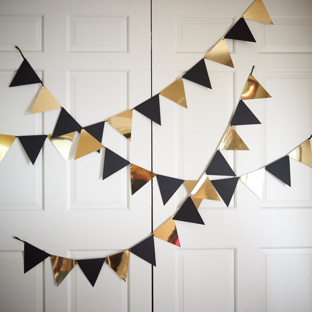 Black gold happy birthday triangle bunting party decoration Shopee