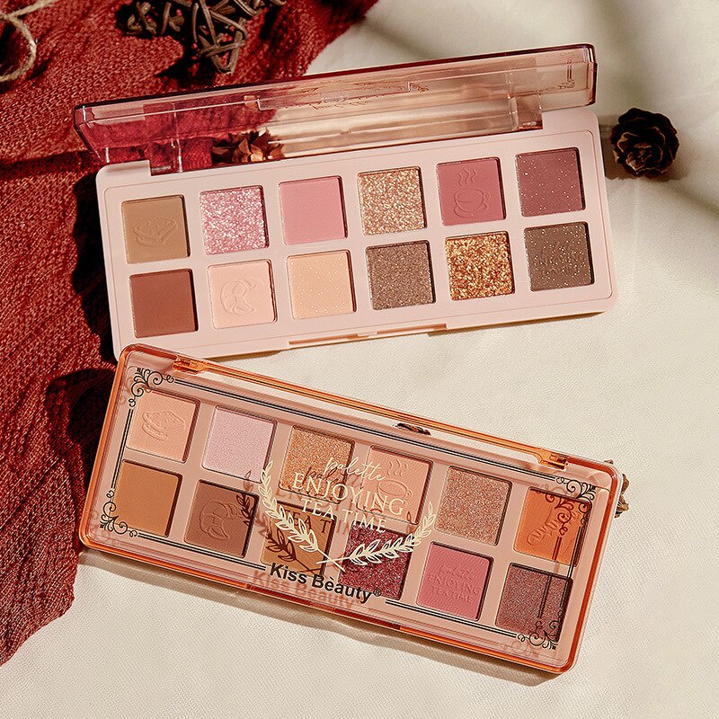 kiss beauty 12 color eyeshadow palette nude pink brown matte shimmer