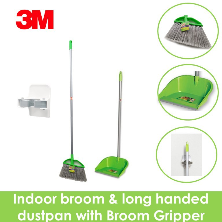 3M Scotch Brite Indoor Broom and Long Handed Dustpan with 3M Command