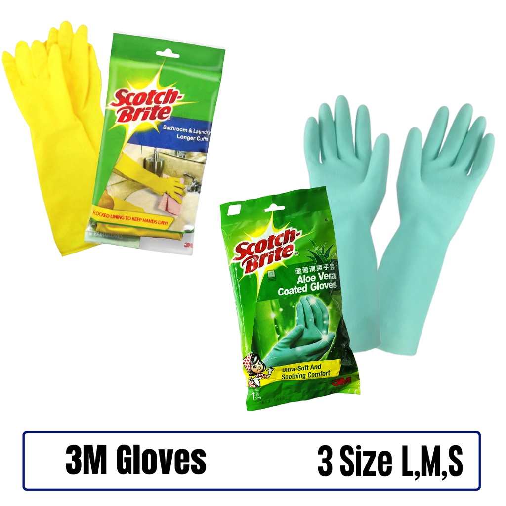 3M Scotch Brite Multi Purpose Aloe Vera Rubber Glove Gloves Ultra Soft
