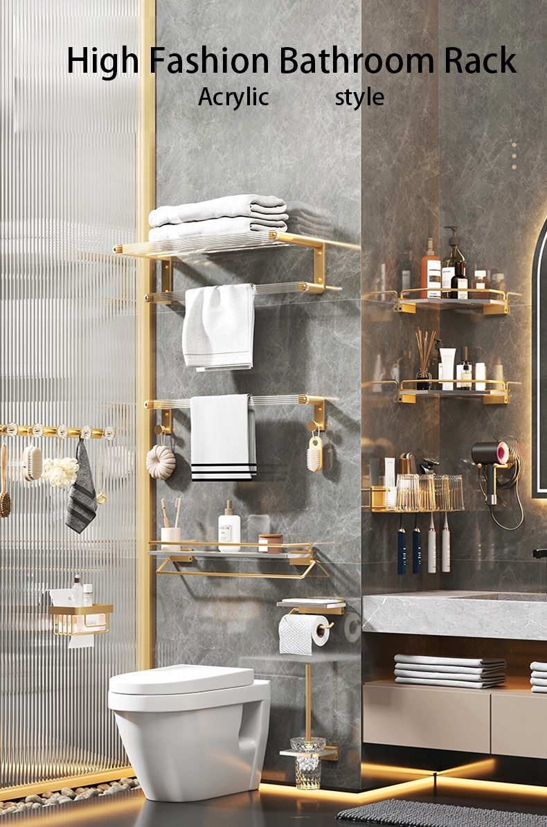 YUN JIE YA Highend Bathroom Organizer Acrylic Glass Towel Rack Shelf