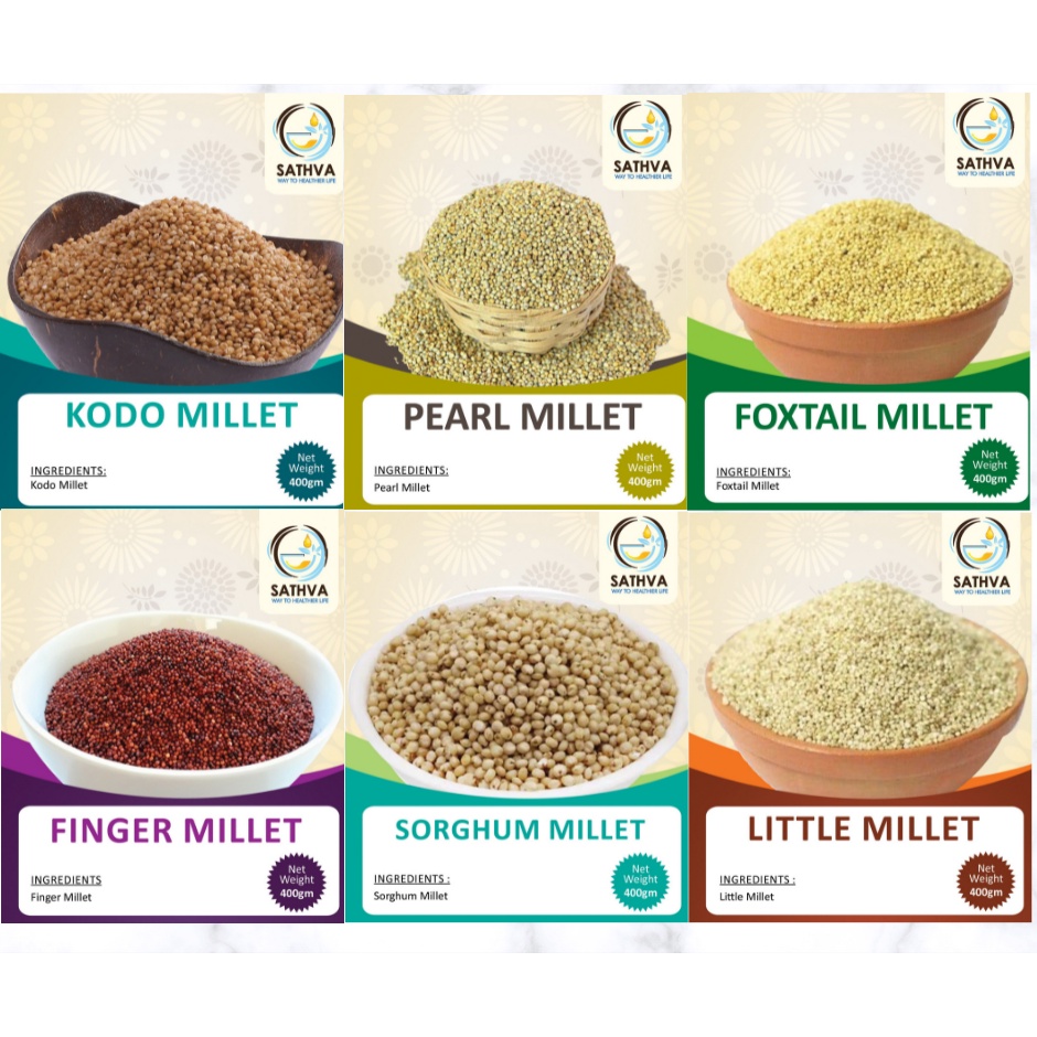 Sathva Millets 500g Pack (Kodo, Pearl, Foxtail, Finger, Little