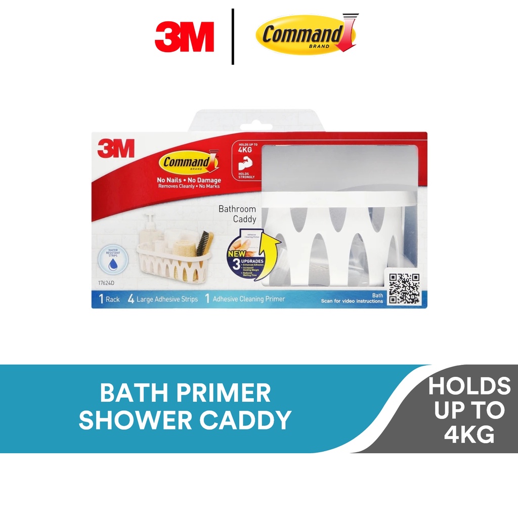 3M Command Bathroom Primer Shower Caddy, White, (Holds Up To 4Kg
