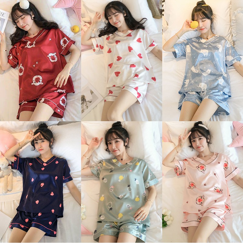 Summer ice silk pajamas female lace sexy suit pajamas cute European and