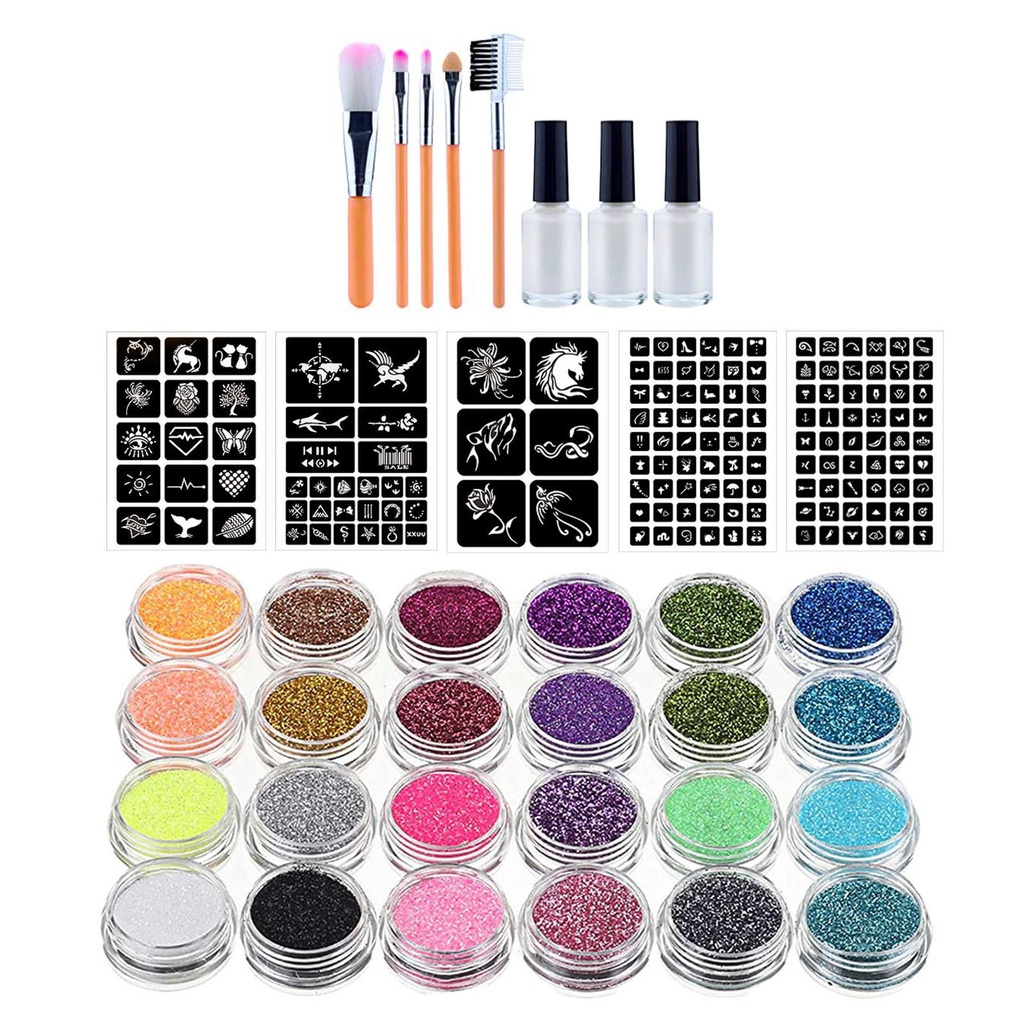 Easor Temporary Tattoo Kit for Kids 24 Colors Glitter Tattoo Set Face Fake Glitter Paint for