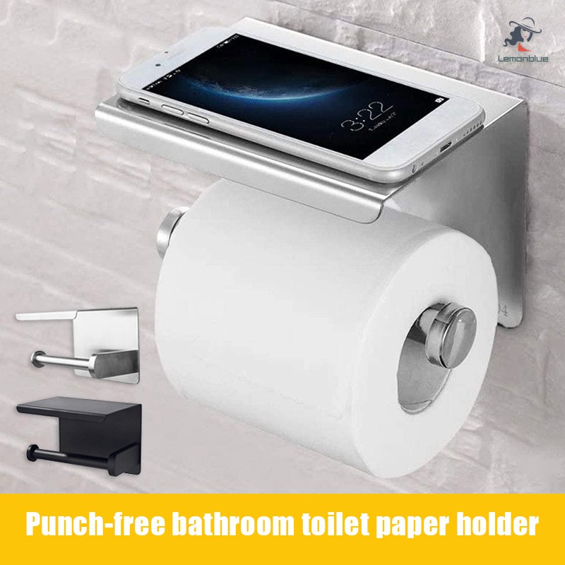 Toilet Paper Holder With Adhesive Shelf, Roll Without Drilling