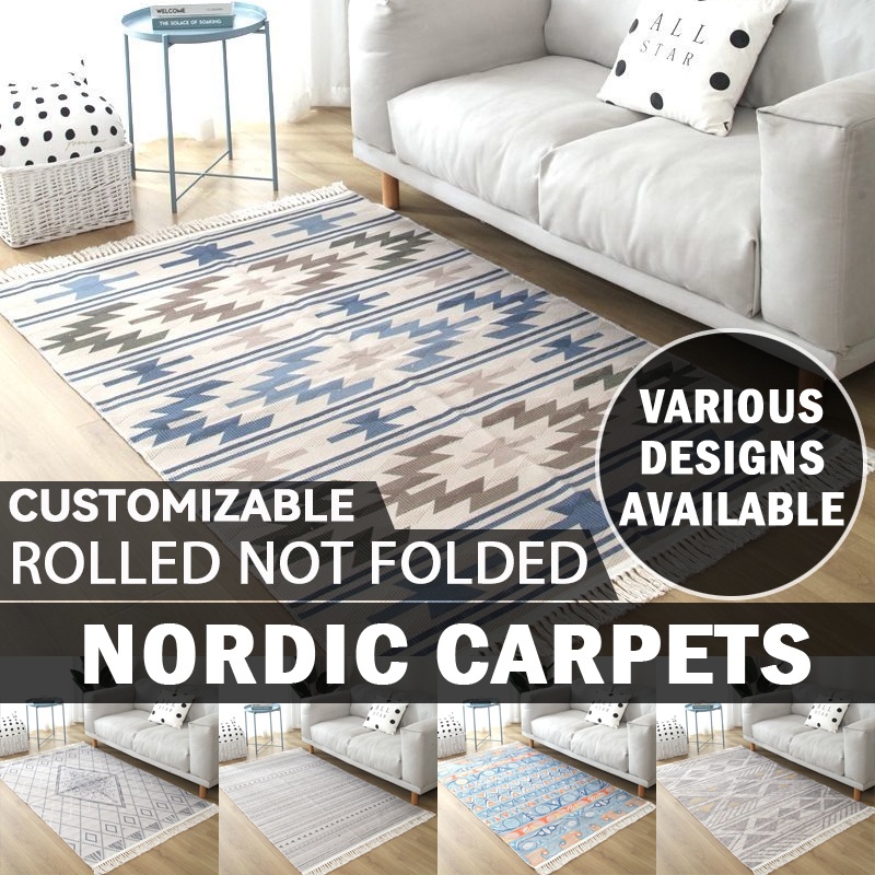 *In Stock*Nordic Rugs Bohemian Cotton And Linen Flat Geometric Pattern
