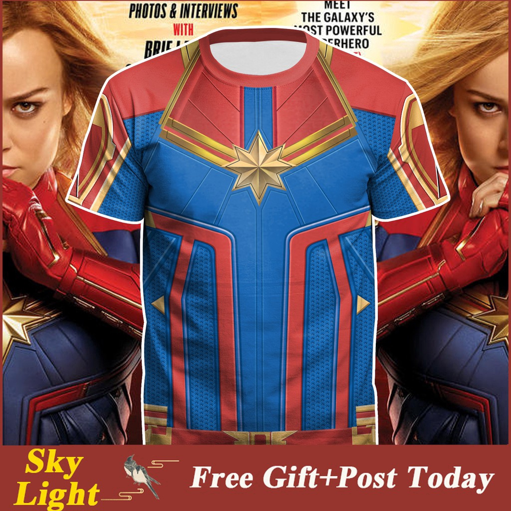 Captain Marvel Marvel T shirt Avengers Costume Comics Superhero men