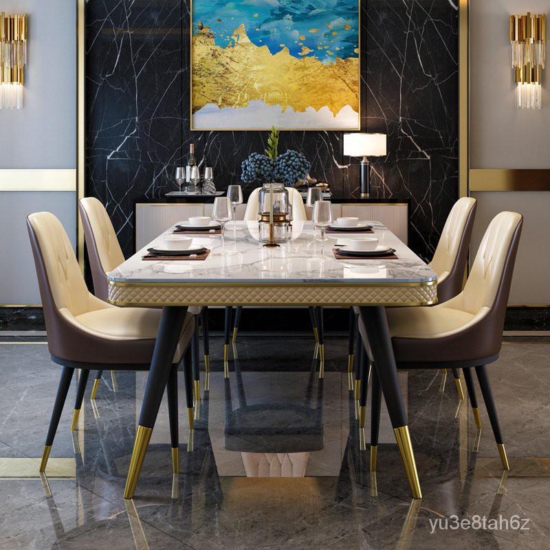 Italian Luxury Design Marble Top Dining Table Set 8 seater With Metal