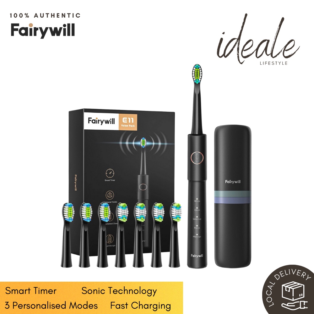 Fairywill E11 Sonic Electric Toothbrush with 8 Brush Heads & Travel