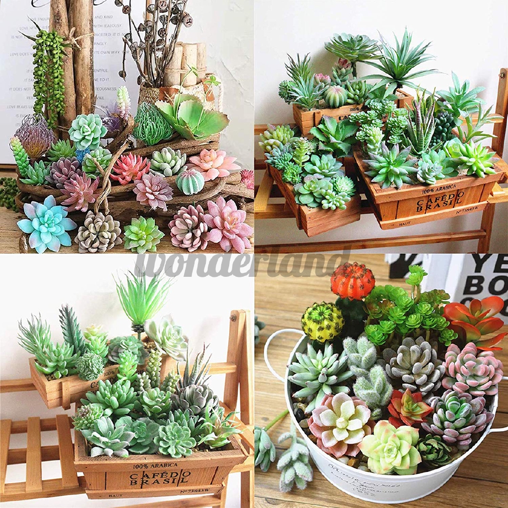 10pcs Artificial Succulent Flocking Plants Mini Fake