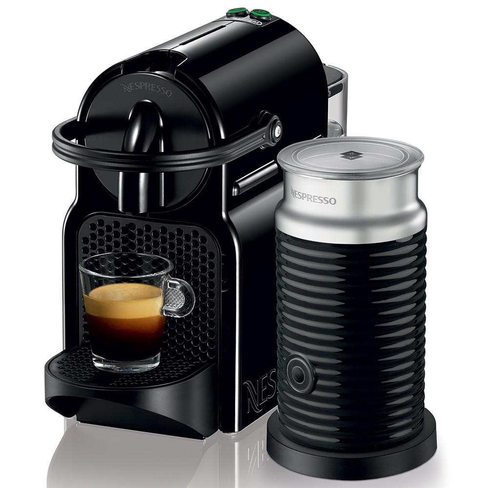 Nespresso Inissia D40SGBKNE (Black) & Aeroccino Bundle + FREE 14pcs