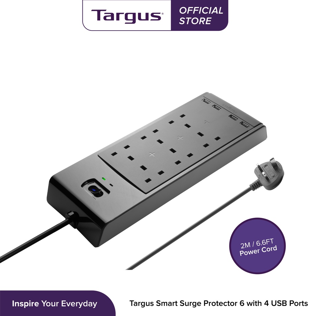 Targus Smart Surge Protector 6 with 4 USB Ports UK APS1101AP APS11AP60