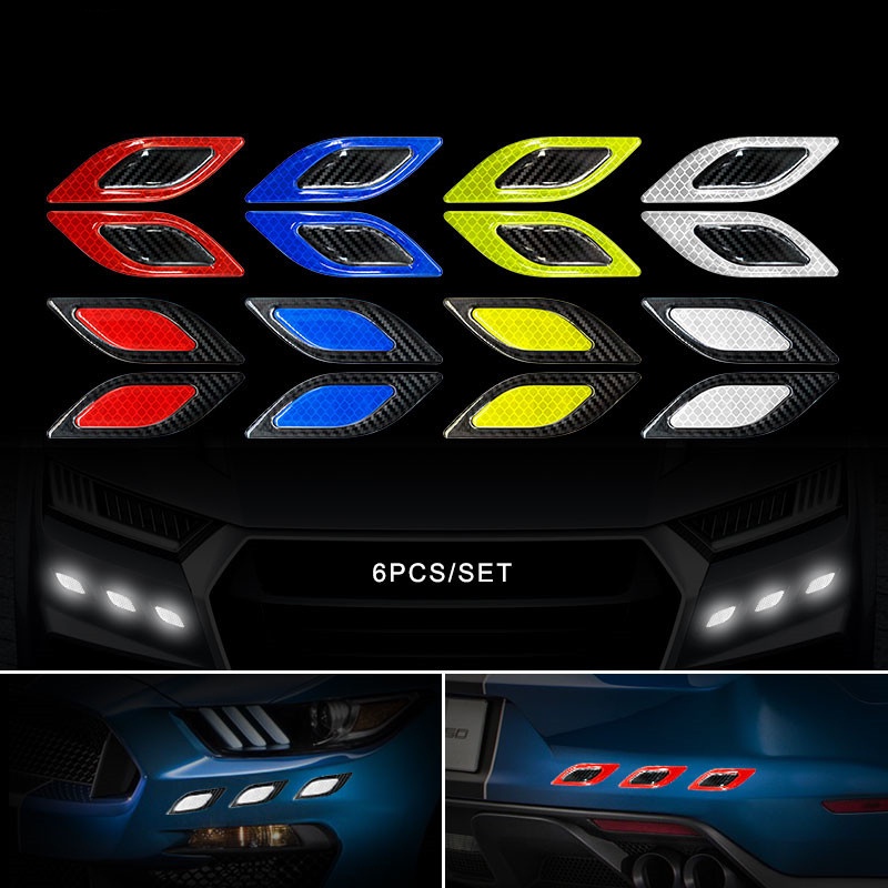 6 pieces 3D Car Style Reflective Carbon Fiber Bumper Strips Safety