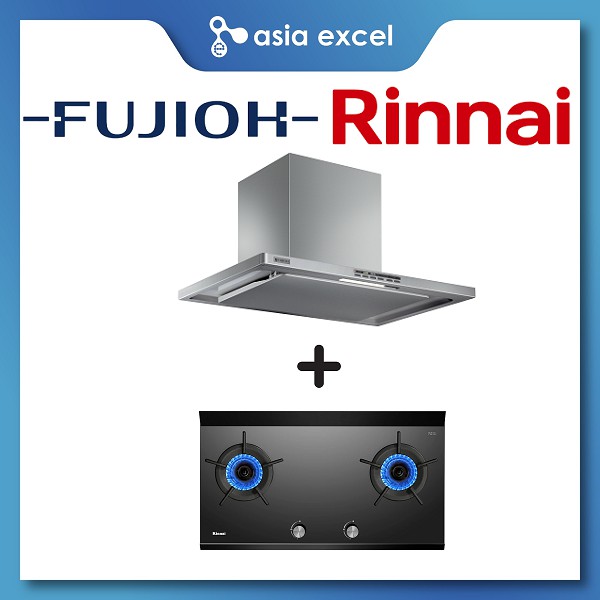 FUJIOH FRCL1890R 90CM CHIMNEY HOOD + RINNAI RB2CGN 2 BURNER GLASS GAS