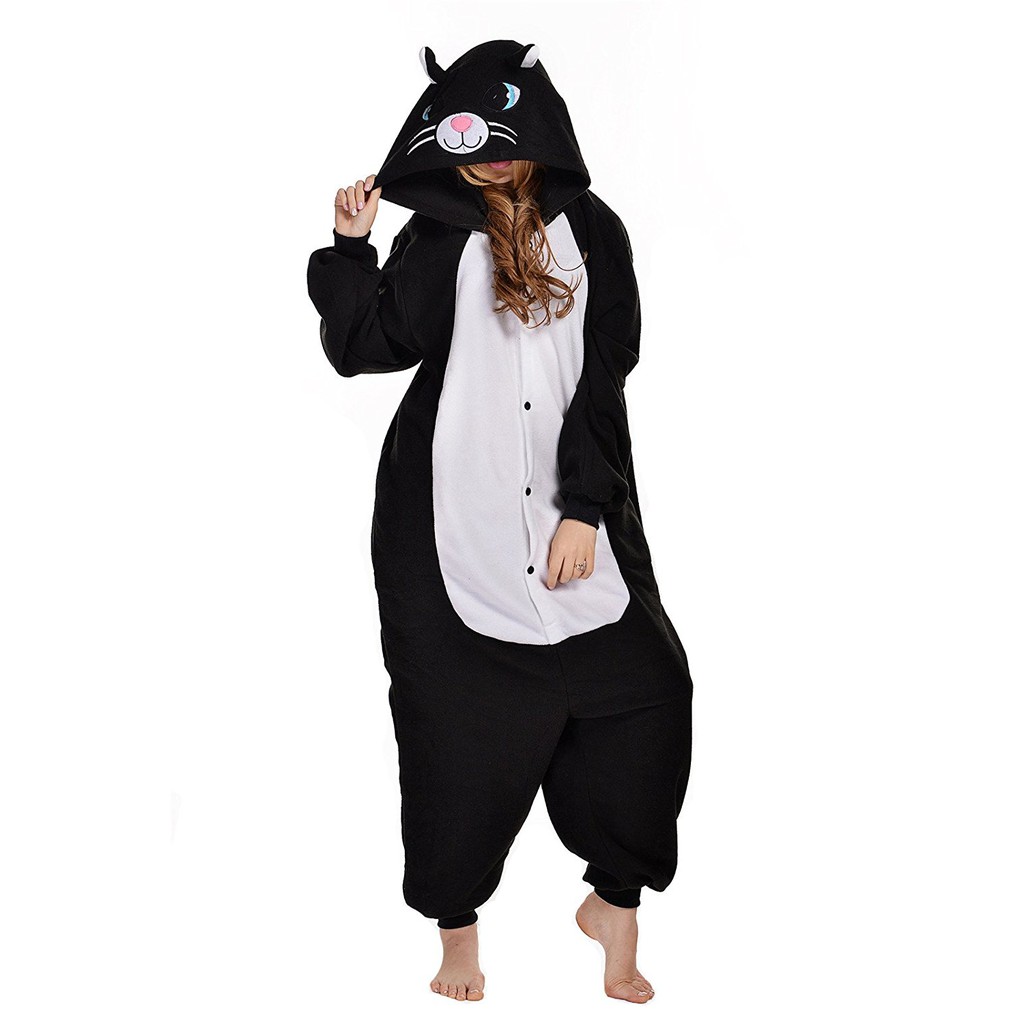 Black Cat Onesie Sleepwear Adult Men Women Kigurumi