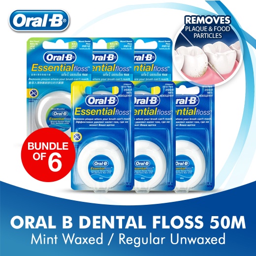 [Bundle of 6] Oral B Dental Floss Essential Floss Mint Waxed & UnWaxed 50m Shopee Singapore