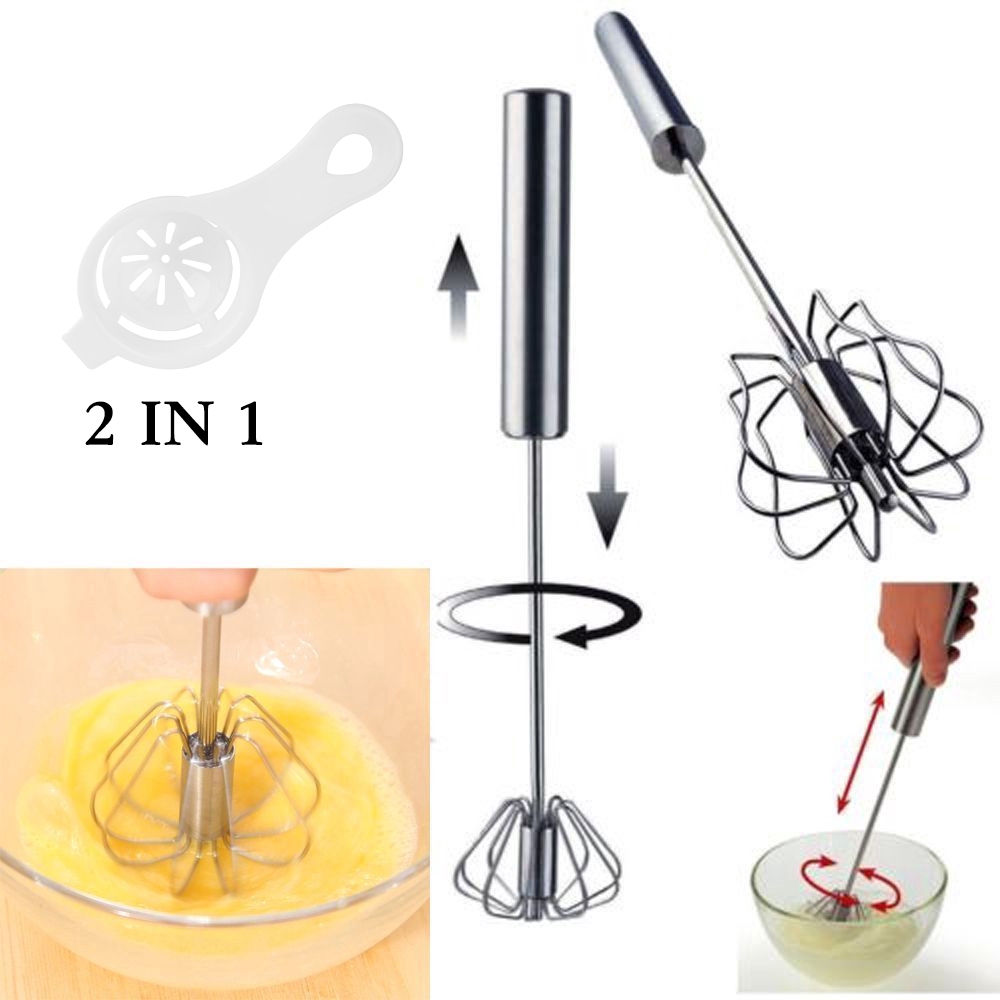 2 in 1 Push Rotation Auto Hand Whisk Mixer Egg Beater Cream Blender