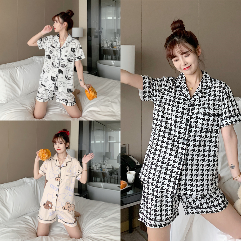 Ready stock Women Silk Sleepwear Korean Popular Baju Tidur
