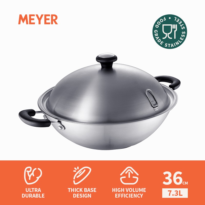 [Meyer] IH Stainless Steel 36cm 7.6L Chinese Wok with Lid