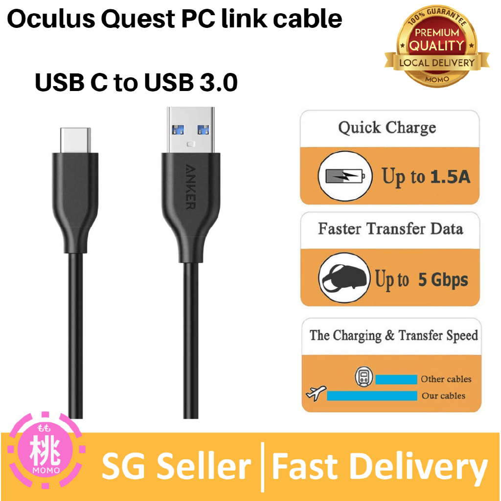 Anker Powerline USB C to USB 3.0 Cable (10ft) Oculus Quest Link Cable