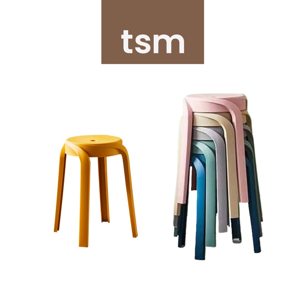 TSM Set of 4 Stools Dining Chair Stackable Plastic Stool Durable