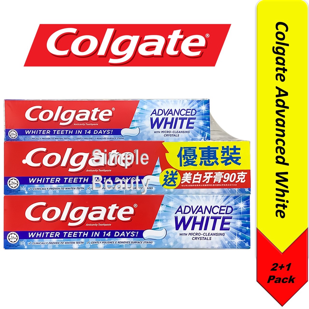 Colgate Advanced White Toothpaste (Value Pack), 2x160g + 90g Shopee