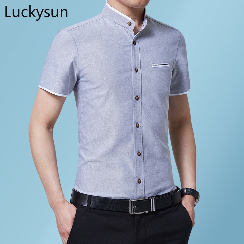 Formal Shirt Men Business Slim Standup Collar White Shirt Korean Short Sleeve Work Top Shirts