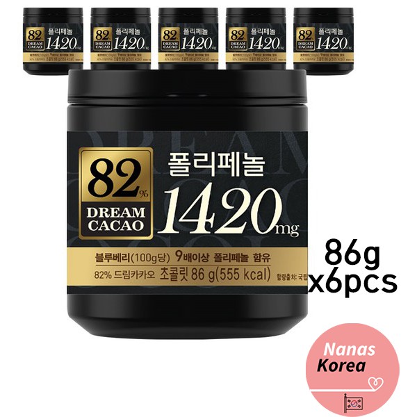 [Korean Snack] Lotte Dream Cacao 82 Polyphenol Chocolate 86g x 6pcs