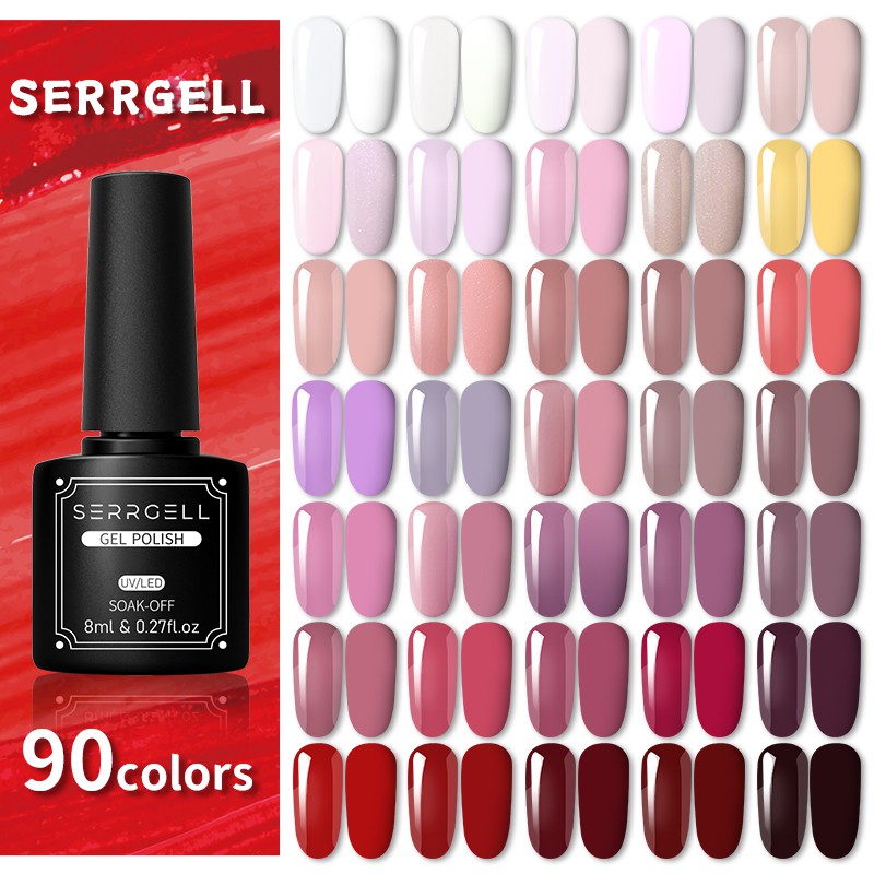 SERRGELL 8ml Nude Pink Color Gel Nail Polish Semi Permanent 90 colors
