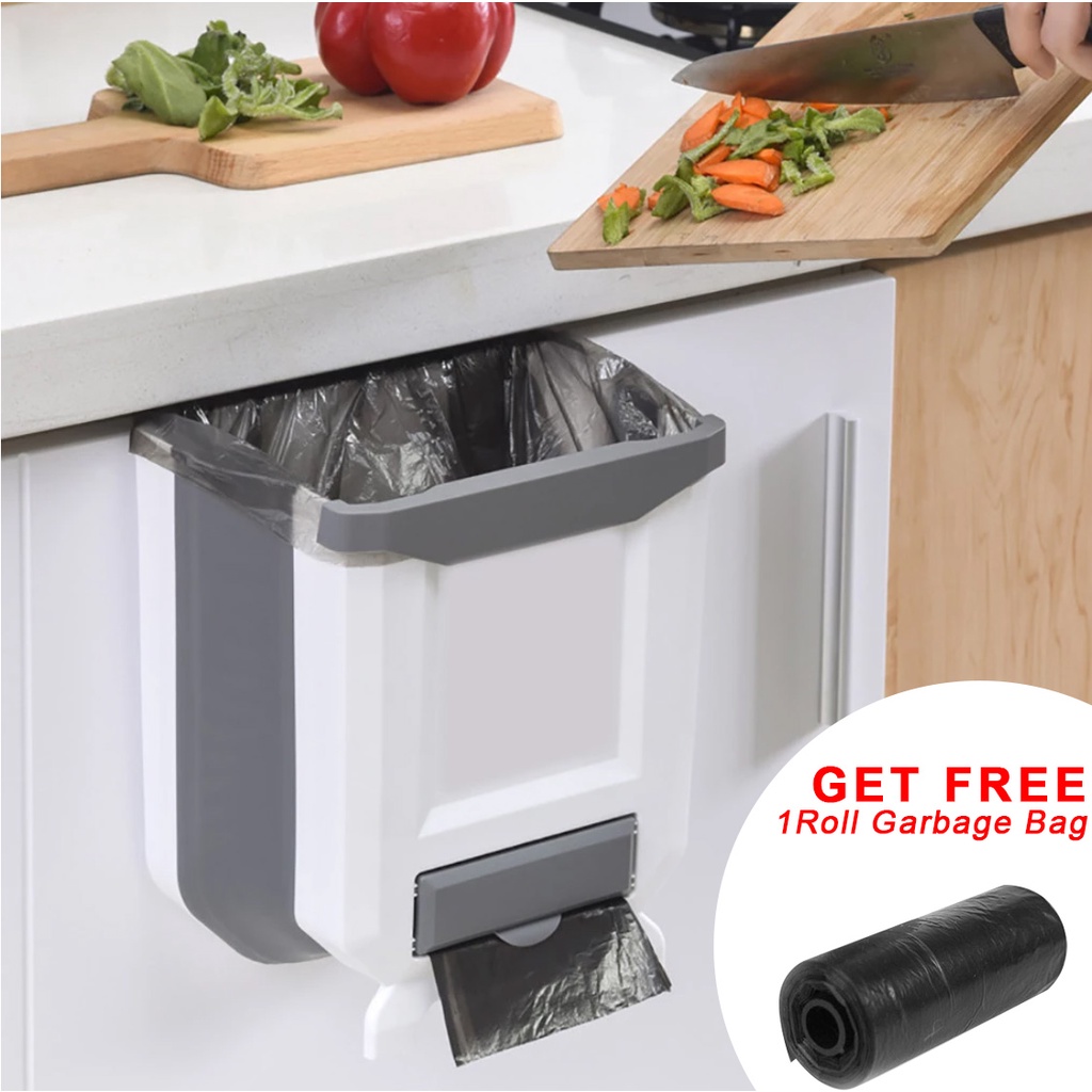 [SG Seller]Foldable Hanging Kitchen Waste Bin For Door Trash