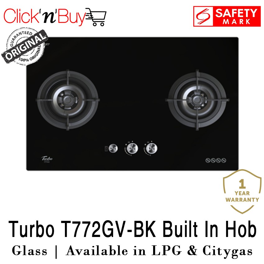 Turbo T772GVBK Built In Hob. 77cm, 2 Burner Hob. With Safety Valve