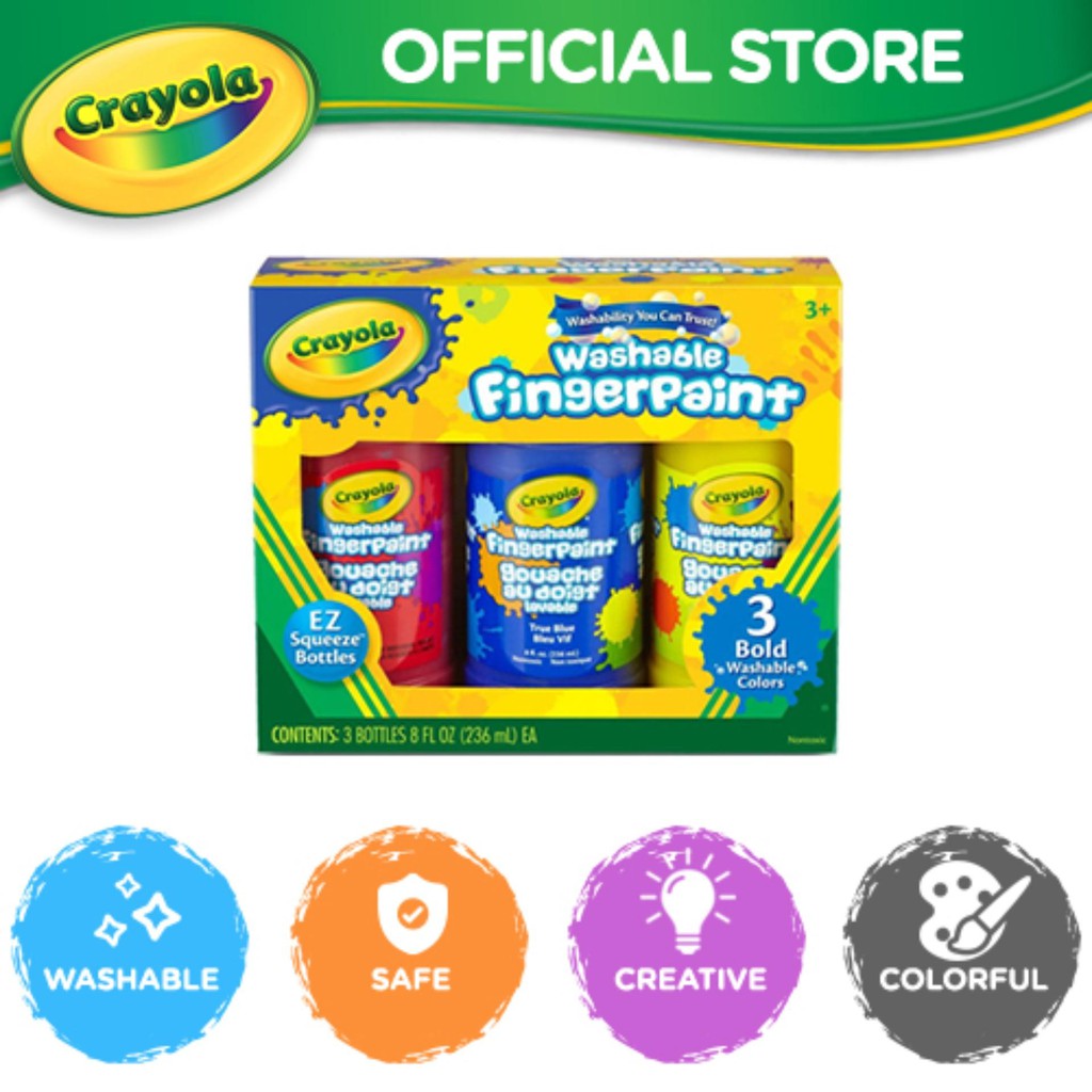 Crayola Washable Bold Fingerpaint Primary Colors 3 Count Easy CleanUp