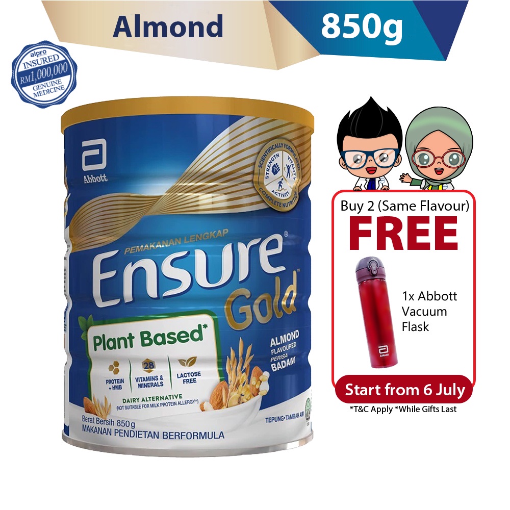 Abbott Ensure Gold Plant Based Almond Flavored 850g (Vegetarian Lactose