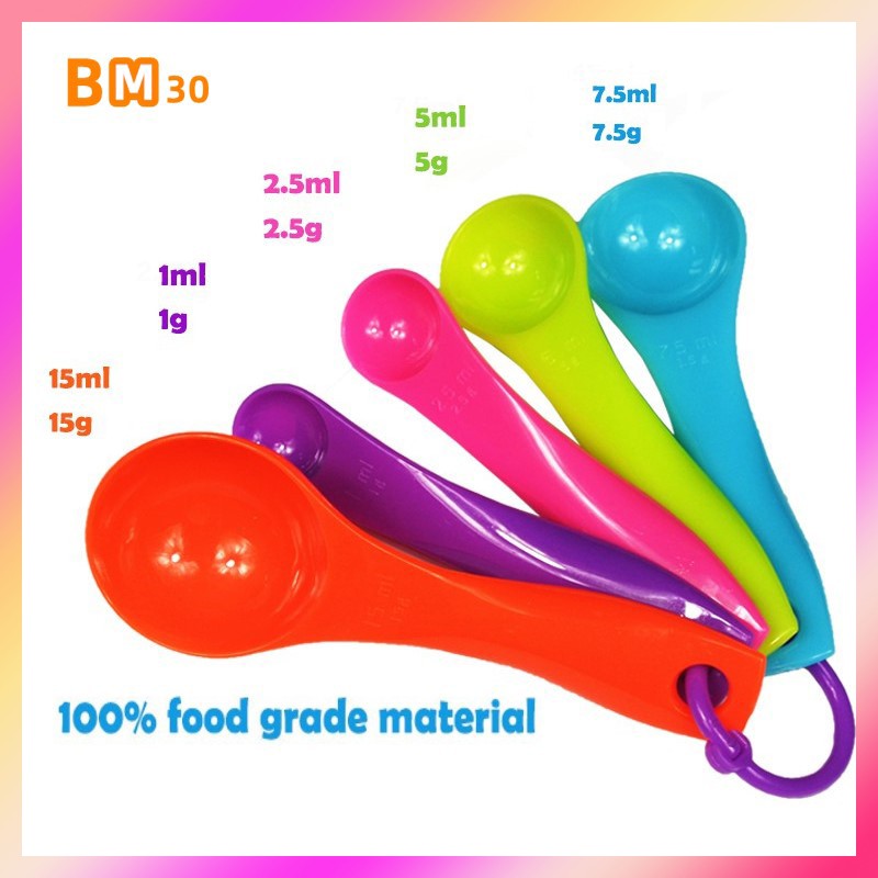 5piece Set Mixed Color Measuring Spoon Teaspoon Food Grade Plastic