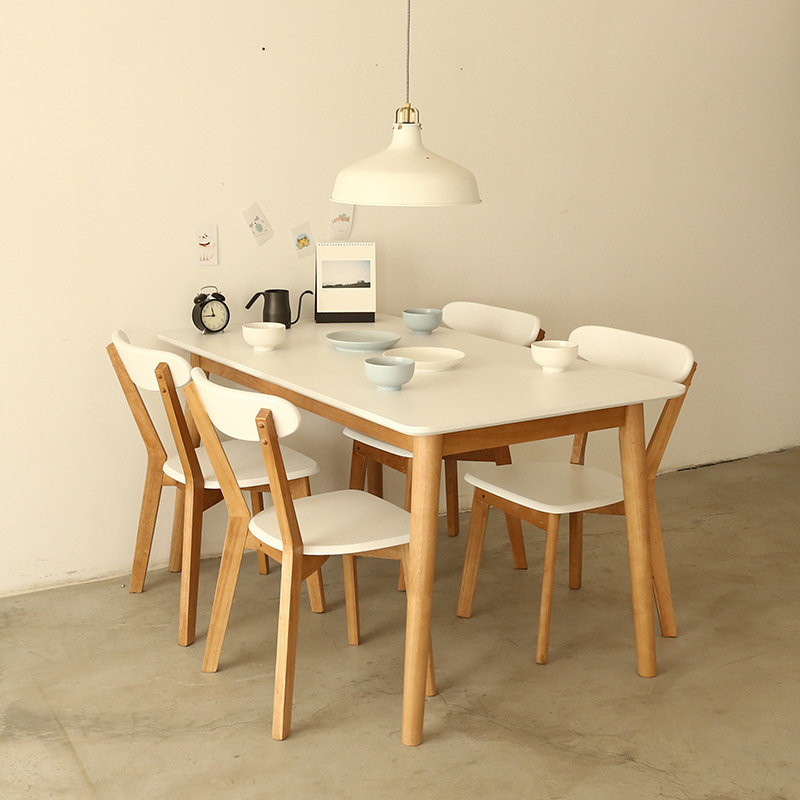 Solid Wood Dining Table and Chair Oak Combination White Table Top 4 People 6 People Family