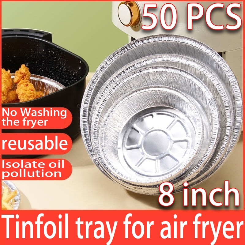 50pcs 20cm Air Fryer Disposable Baking Aluminum Foil Tin Tray NonStick