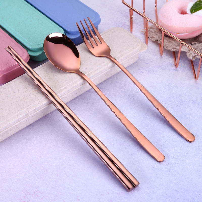 4pcs + spoon + chopsticks + fork+box 304 Stainless Steel Reusable Metal