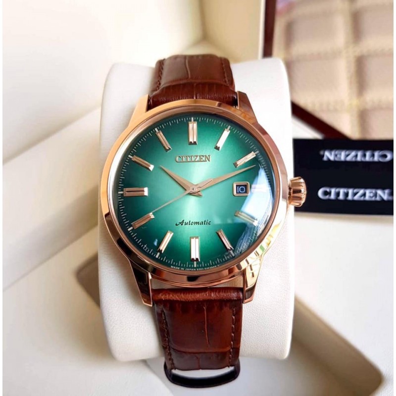 [Original] Citizen NK000214W Automatic Gold Green Analog Brown Leather