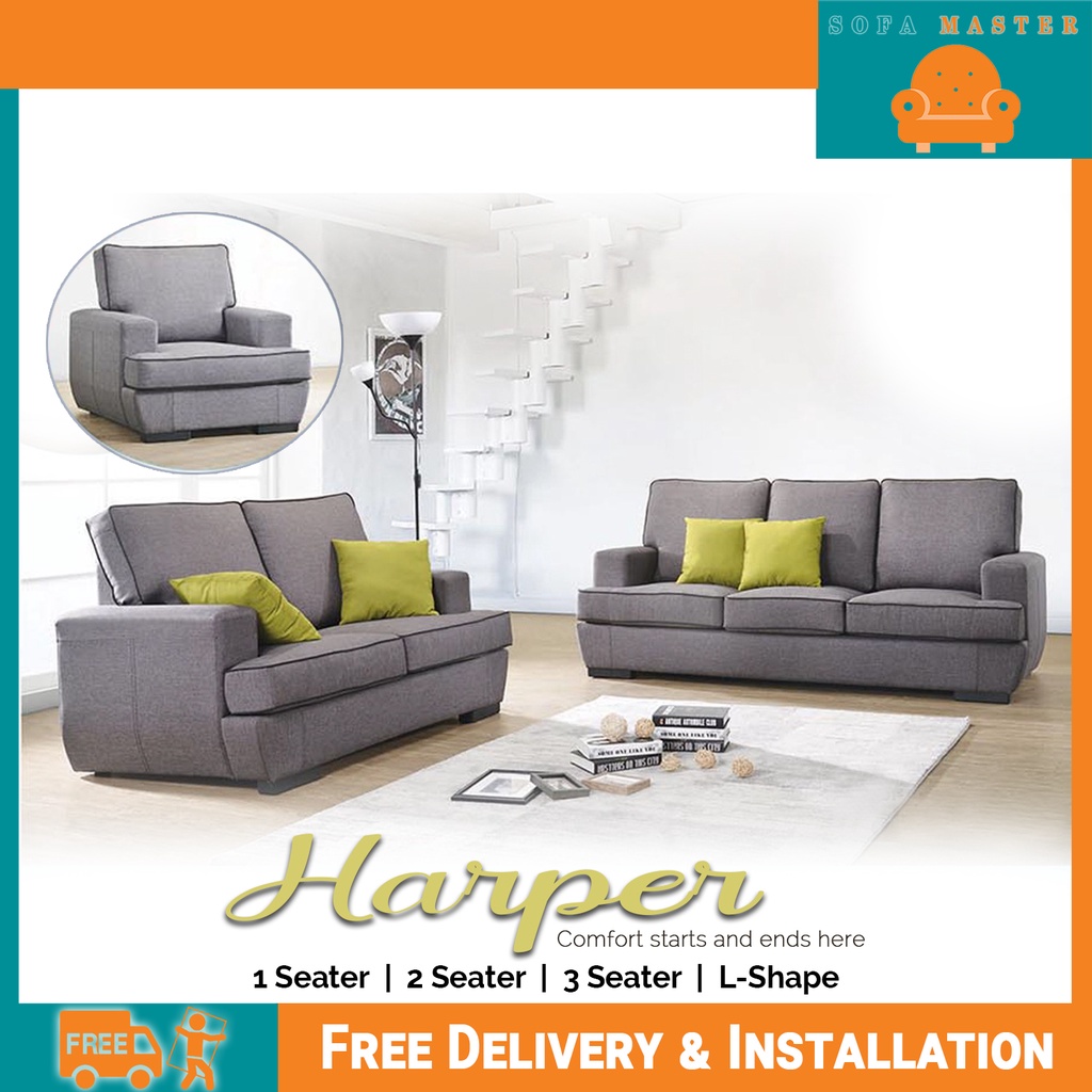 Sofa Master Harper 1/2/3 Seater and LShape Fabric Sofa Set In Grey Shopee Singapore