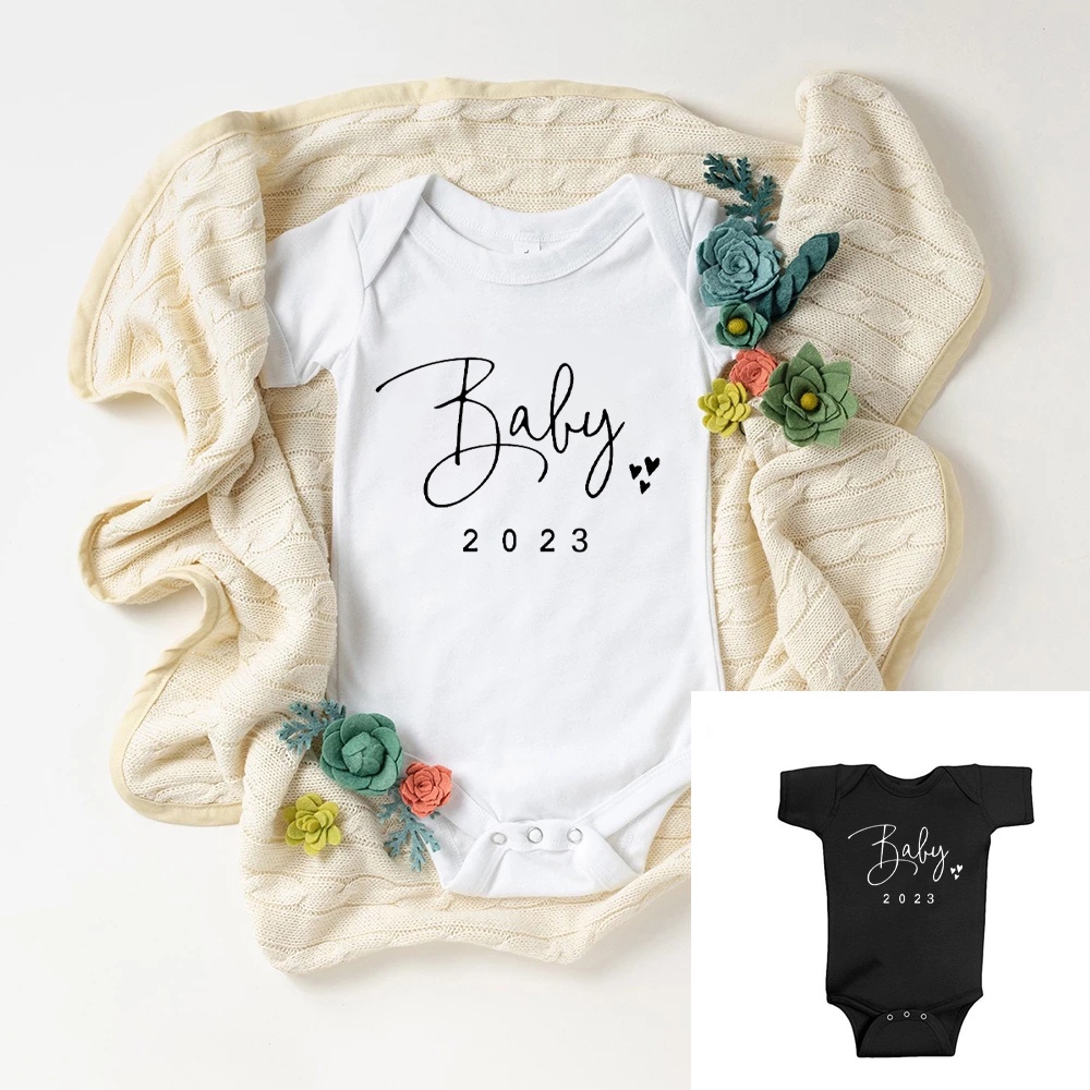 Baby Coming Soon 2023 Onesie Simple Print Pregnancy Announcement Baby