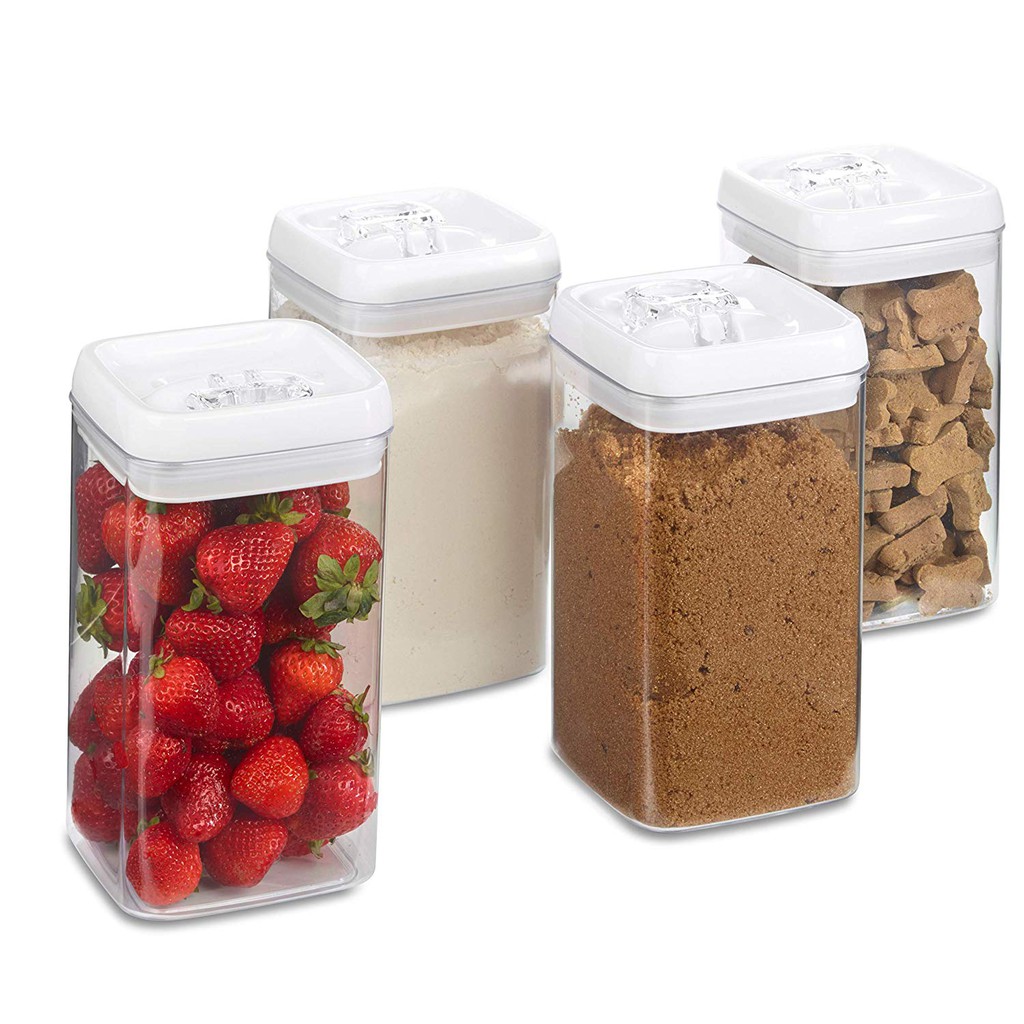 Airtight Plastic Container Set 4 PK 0.5 Gal/2.3 L Flour, Brown