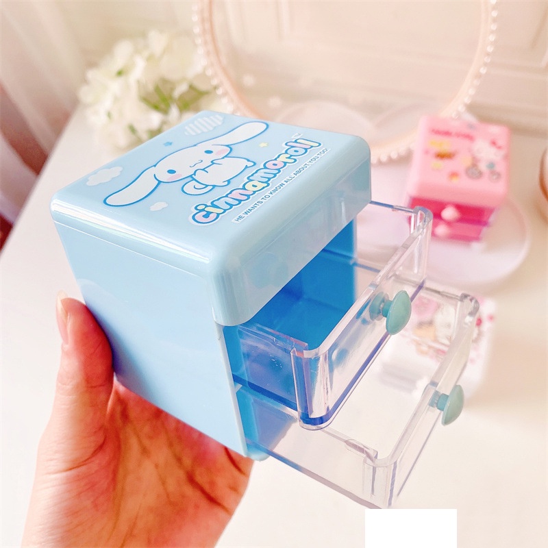 MAXZONE Sanrioed Kawaii My Melody Cinnamoroll Kt DoubleLayer Desktop Drawer Storage Box Anime