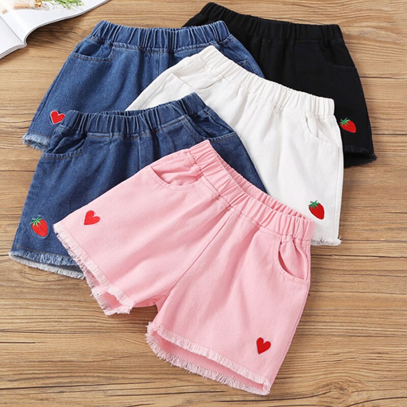 313 Years Kids Girl Shorts Summer Heart Print Denim Short Pants Girl Clothes Bottom Shopee